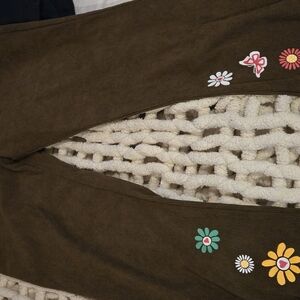 SHEIN Brown Flare Pants with Floral Accents